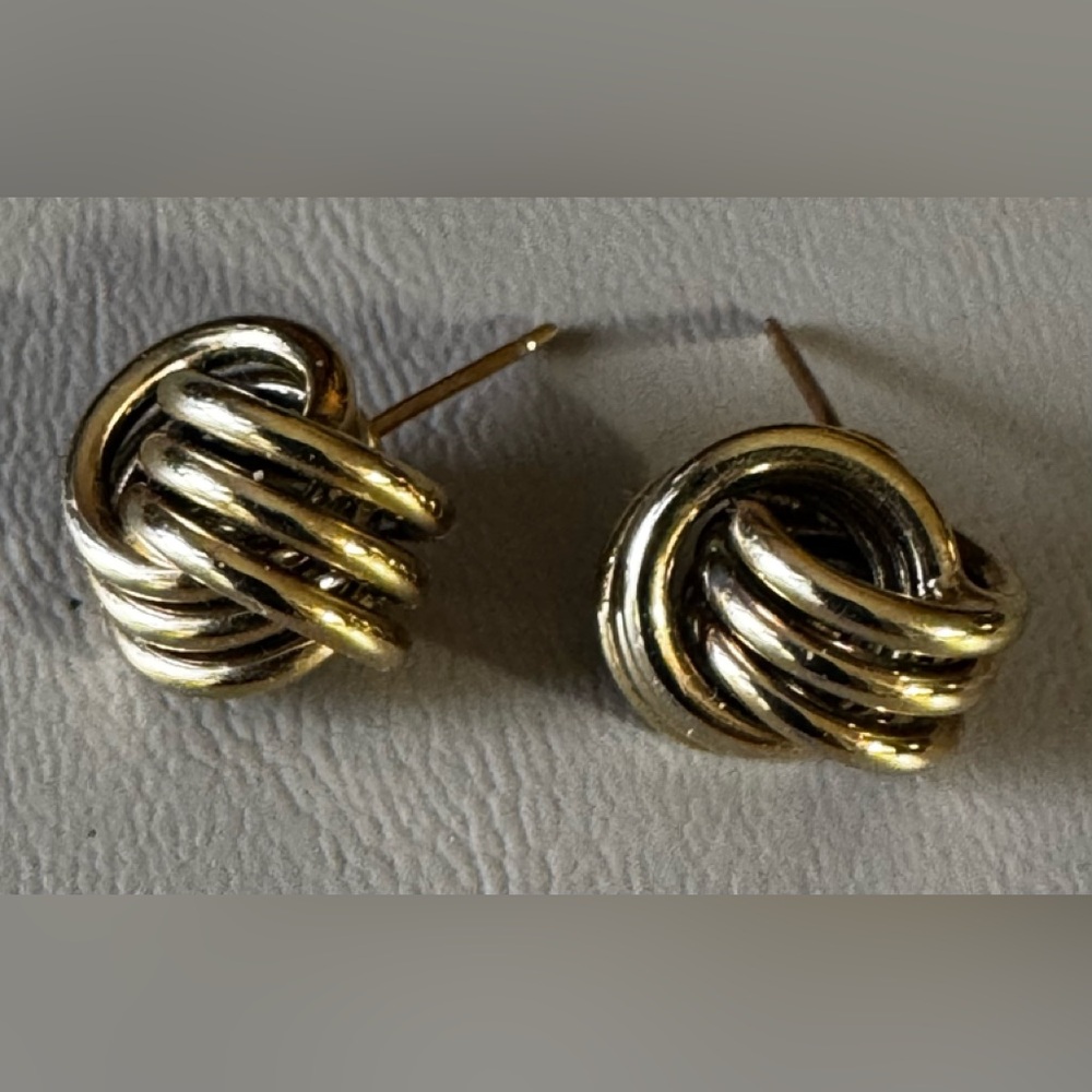 Monet Vintage Gold Tone Love Knot Stud Earrings-missing original backs